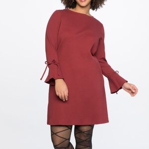 ELOQUII Plus Size Red Long Sleeve Knit Ribbed Dress with Ties NWT